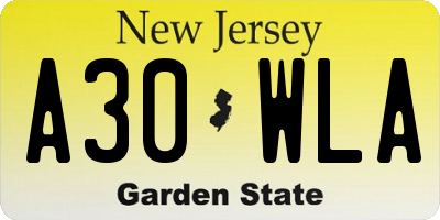 NJ license plate A30WLA