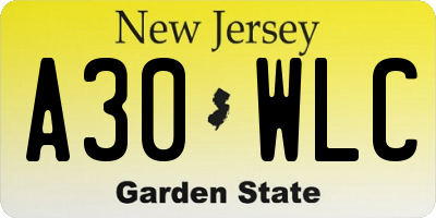 NJ license plate A30WLC