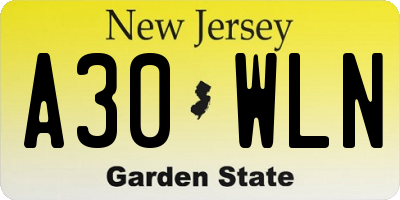 NJ license plate A30WLN