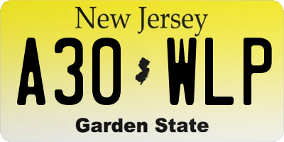 NJ license plate A30WLP