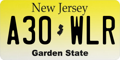 NJ license plate A30WLR