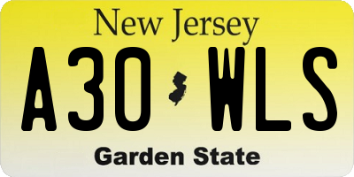 NJ license plate A30WLS