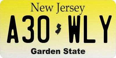 NJ license plate A30WLY