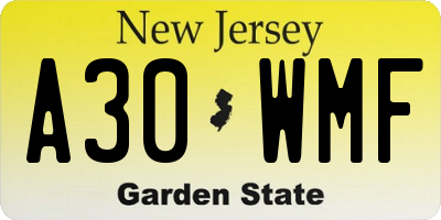 NJ license plate A30WMF