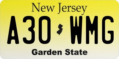 NJ license plate A30WMG