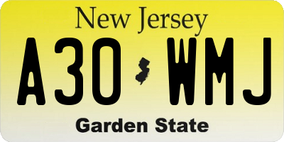 NJ license plate A30WMJ