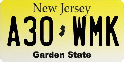 NJ license plate A30WMK