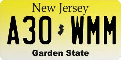 NJ license plate A30WMM