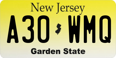 NJ license plate A30WMQ