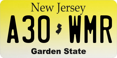 NJ license plate A30WMR