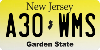 NJ license plate A30WMS