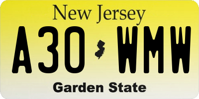 NJ license plate A30WMW