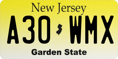 NJ license plate A30WMX