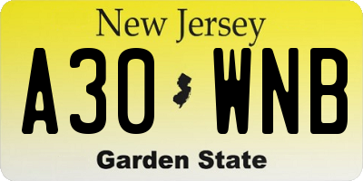 NJ license plate A30WNB