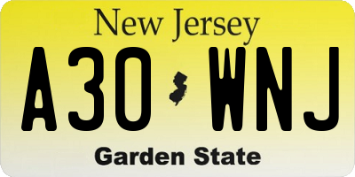 NJ license plate A30WNJ