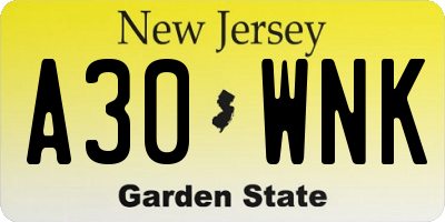 NJ license plate A30WNK