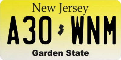 NJ license plate A30WNM