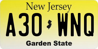 NJ license plate A30WNQ