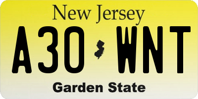 NJ license plate A30WNT