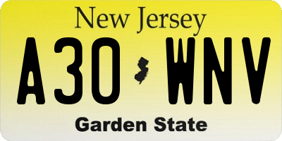 NJ license plate A30WNV