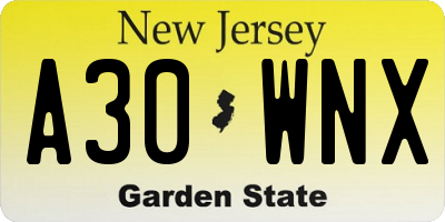 NJ license plate A30WNX