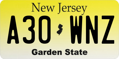 NJ license plate A30WNZ