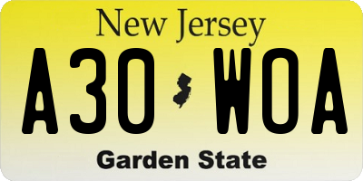 NJ license plate A30WOA