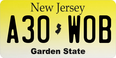NJ license plate A30WOB