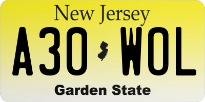 NJ license plate A30WOL
