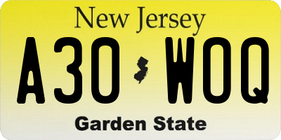 NJ license plate A30WOQ