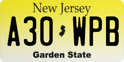 NJ license plate A30WPB