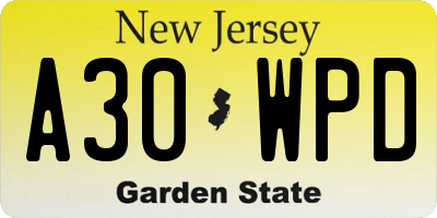 NJ license plate A30WPD