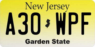 NJ license plate A30WPF