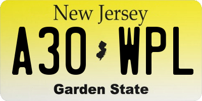 NJ license plate A30WPL