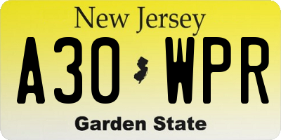 NJ license plate A30WPR