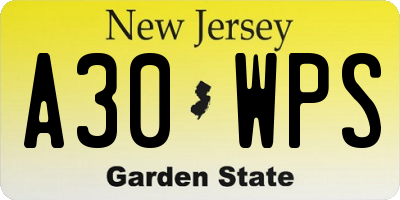 NJ license plate A30WPS