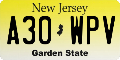 NJ license plate A30WPV