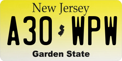 NJ license plate A30WPW
