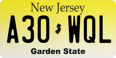 NJ license plate A30WQL