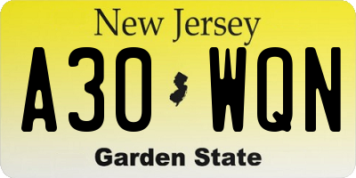 NJ license plate A30WQN