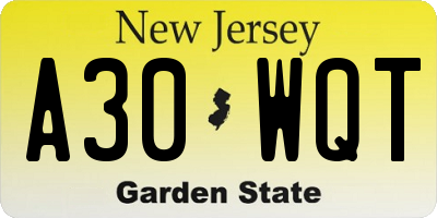 NJ license plate A30WQT
