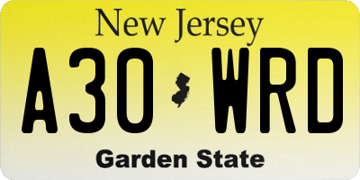 NJ license plate A30WRD