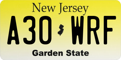 NJ license plate A30WRF