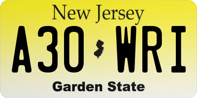 NJ license plate A30WRI
