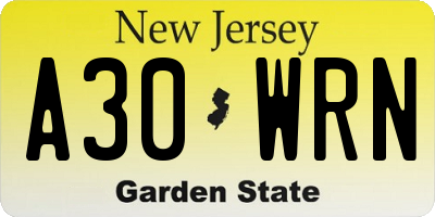 NJ license plate A30WRN