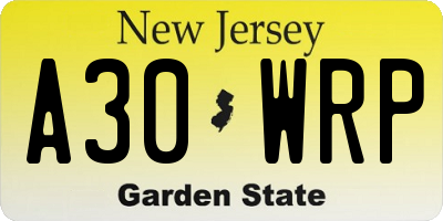 NJ license plate A30WRP