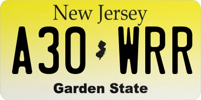NJ license plate A30WRR