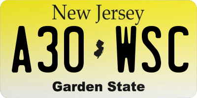 NJ license plate A30WSC