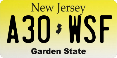 NJ license plate A30WSF