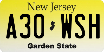 NJ license plate A30WSH